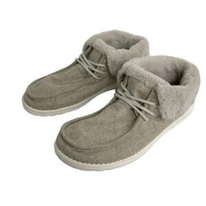 Hey Dude Britt Foe Fur Ankle Booties Women’s Size 8 Cream Canvas Moccasin